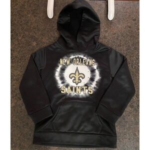 New Orleans Saints Girls Pullover Hooded Sweatshirt Black Gold‎ White Tie Die
